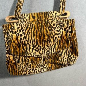 Vintage Fabric Purse Wooden Closure Handcrafted Original Ozark Mountain Handbag